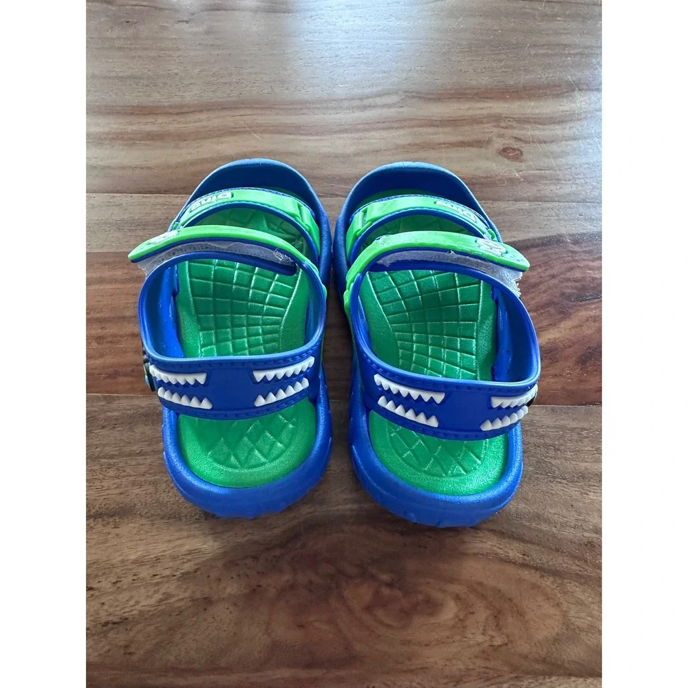 Kids‎ Blue Green Dinosaur EVA Sandals Size 6-6.5 YRS Adjustable Water Shoes